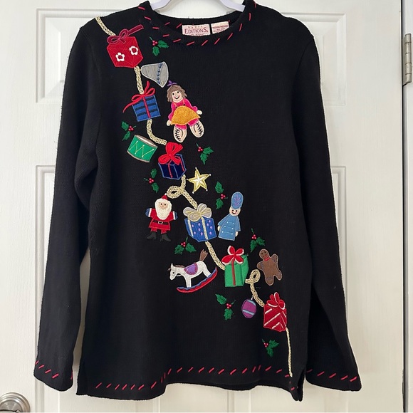 Vintage 90s Basic Editions Embroidered Christmas Novelty Sweater Medium - Picture 2 of 13